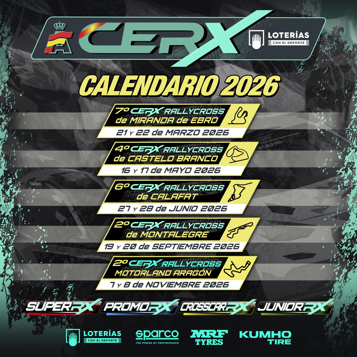 🗓️ 2026 🗓️

5⃣ Pruebas puntuables en 5⃣ Circuitos diferentes para la Temporada número 5⃣ del #CERXLoterías ✅

🫵¡Apunta las fechas y no te pierdas el gran espectáculo del #RX nacional! 🔥🚀

ℹ️ Consulta toda la info ➡️ cerx.rfeda.es

#CERX #Rallycross