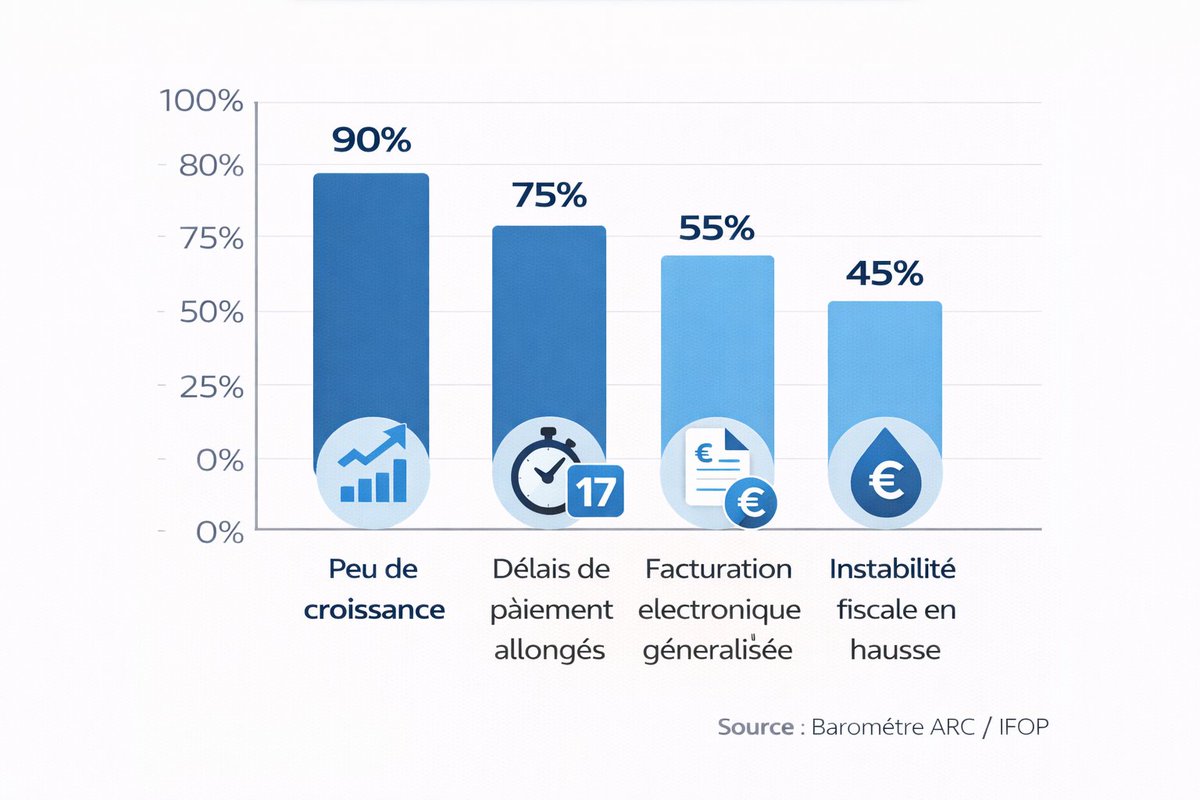 sspayment's tweet photo. 📊 Hausse des tensions pour les entreprises :
faible croissance, délais de paiement, facturation électronique, instabilité fiscale. https://t.co/TZaWuNE4J5