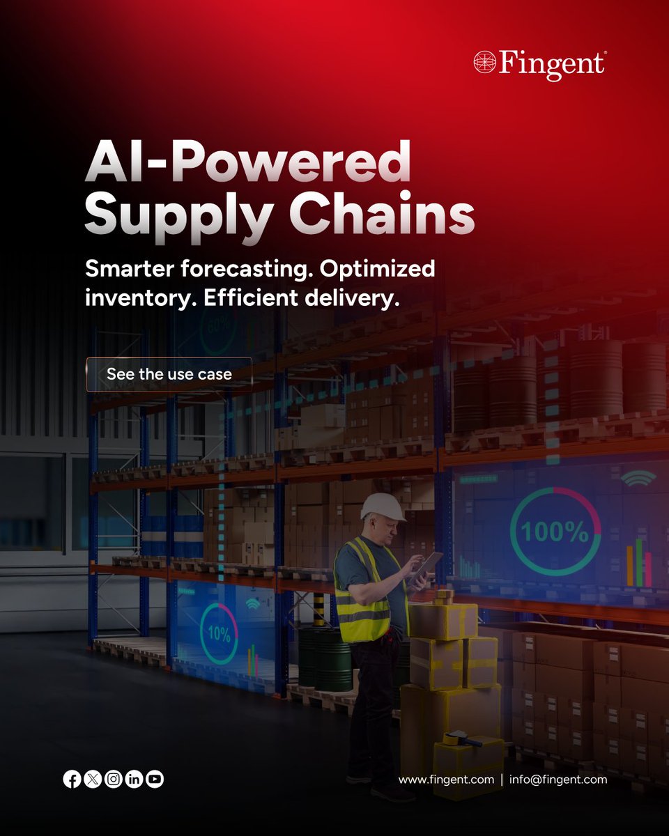 AI is optimizing supply chains — better forecasting, smarter inventory, efficient delivery.

👉 Learn more → fingent.com/usecases/ai-to…

#SupplyChainAI #SmartLogistics #Fingent