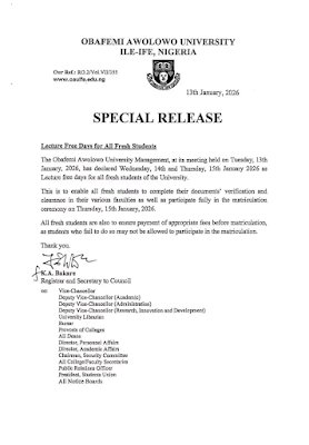 OAUpeeps's tweet photo. OAU Declares Two-Day Lecture-Free Period for Freshmen Ahead of Matriculation
https://t.co/mW4ufFeROu to read more 

📣 Got something newsworthy on campus? 
📢 Want to promote your brand or event?

📥📞 Contact OAU Peeps@ 08122746382

...Redefining Campus Journalism https://t.co/7KFa8nt8kA