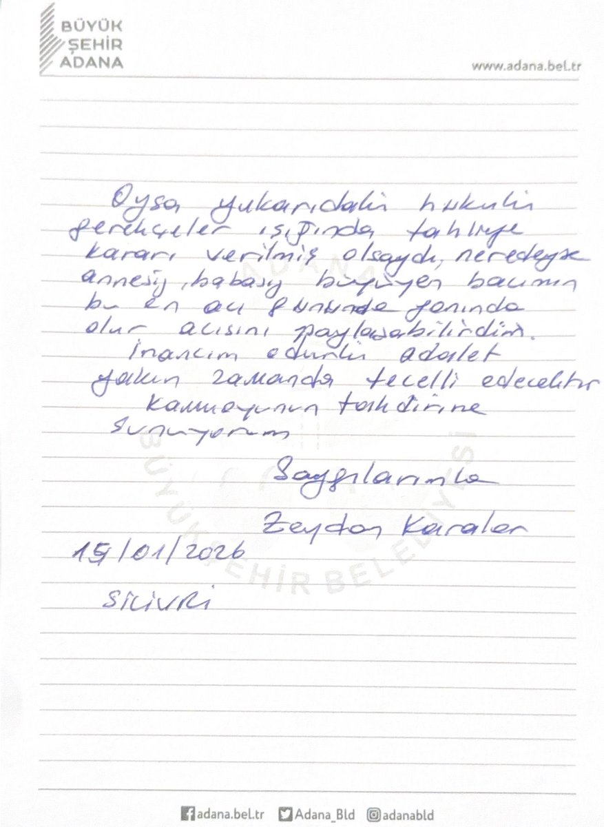 Kamuoyuna

Bugün çok acı bir haber aldım. Canım kardeşim Songül'ün eşi vefat etmiş. Ve ben canım kardeşimin bu en acı gününde yanında olamıyorum.
6 ay 10 gündür tutsağım. Ben de hukuki dayanağı olmayan gerekçelerle tutuklu olduğumu anlatmaya çalıştım.
İddia makamının bile itibar