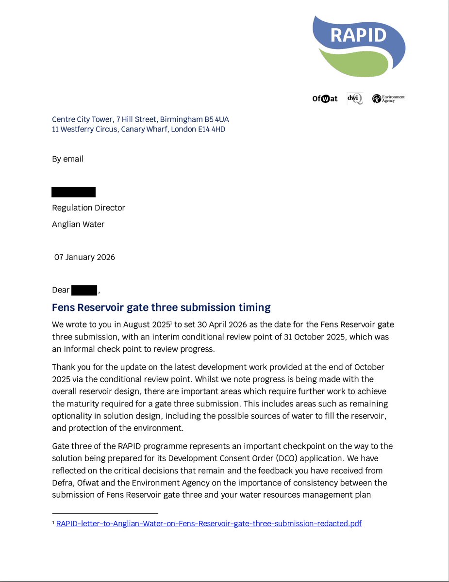 Water regulators have delayed the building of the new Cambridgeshire reservoir because neither Anglian Water or Cambridge Water can explain how they're going to fill it.

No I'm not kidding. 👇