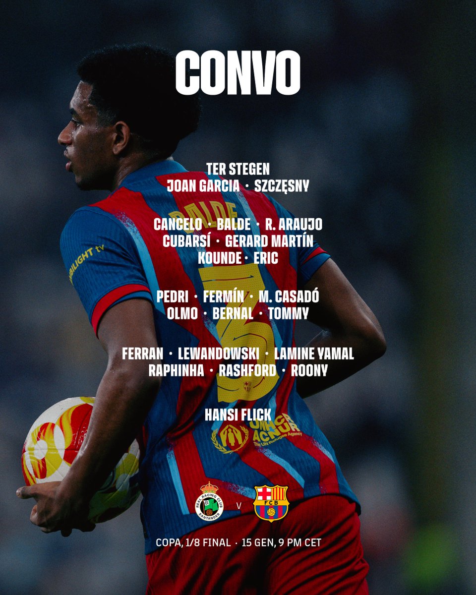 📋 バルサ招集リスト 🔜 #RacingBarça #国王杯 #ラウンド16 #ForçaBarça