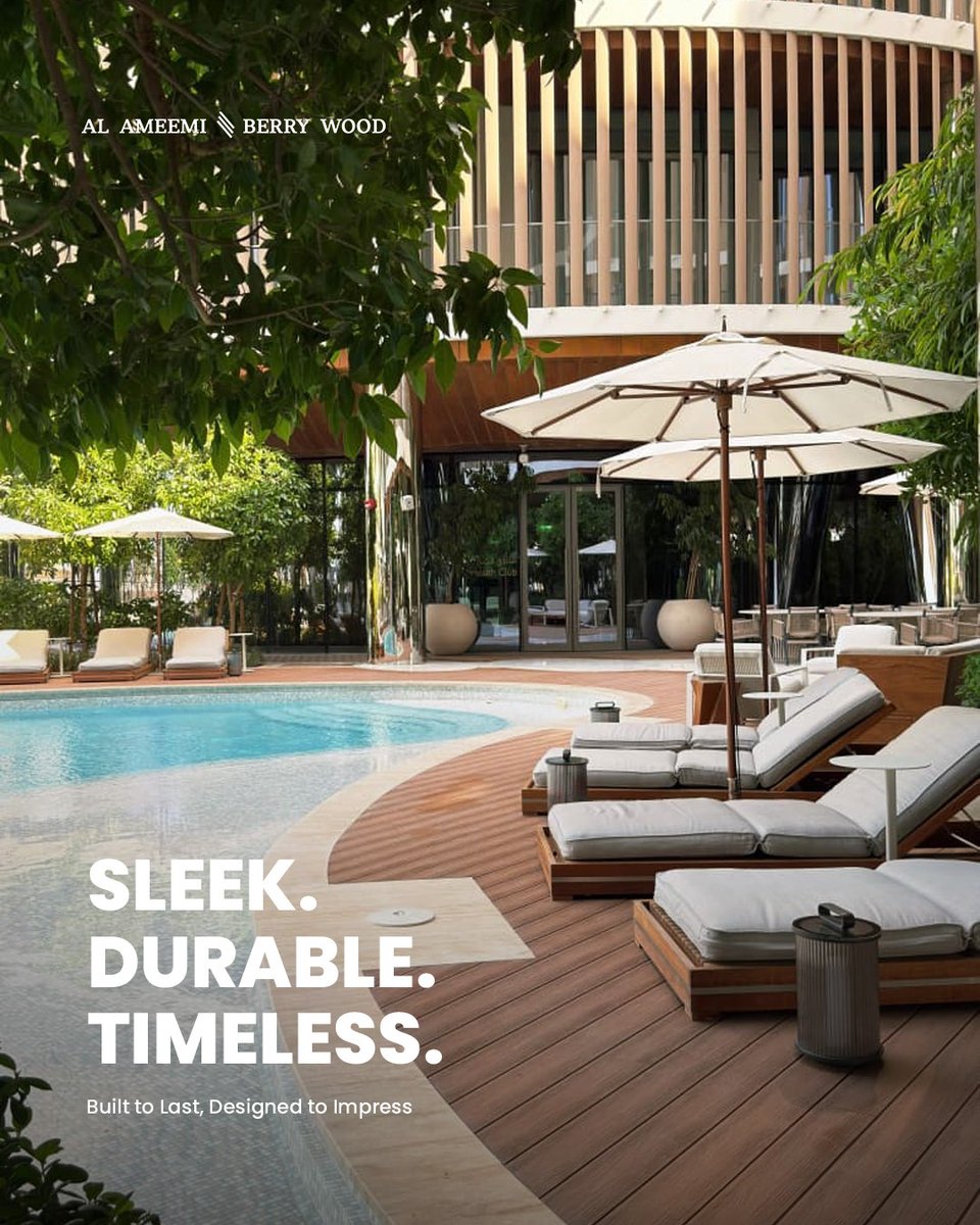berrywooduae's tweet image. We have completed this premium wood decking for a luxury poolside setting, where refined design meets everyday performance. Crafted to withstand moisture and weather while maintaining its rich natural finish, this decking enhances the space with warmth, comfort.
#PoolDecking