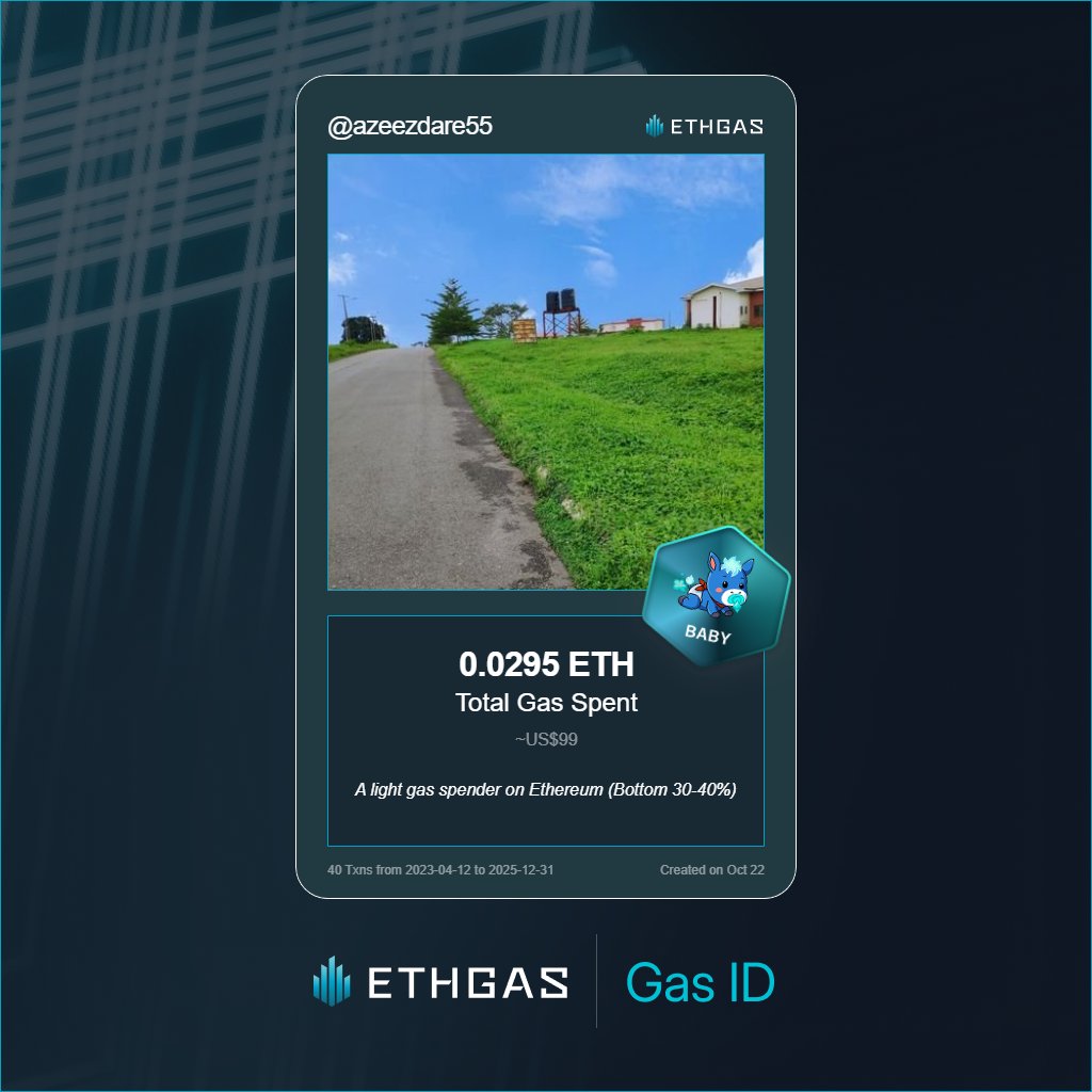 Discovered my Gas ID via ETHGas - turning my gas spend into rewards 🫘

As a Baby Jack, I've spent 0.0295 ETH on gas but earned 8 Beans back.

Get your Gas ID and Beans here: ethgas.com/community/gas-…