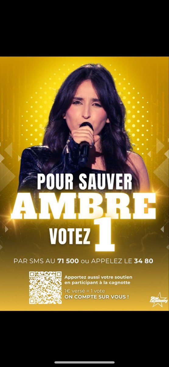 CHAQUE VOTE COMPTE MÊME 1€ SYMBOLIQUE SUR LA CAGNOTTE PEUT LA SAUVER ‼️ ELLE N’EST PAS À L’ABBRI DE L’ÉLIMINATION ELLE AUSSI ⚠️VOTEZ1️⃣ AU 71500 POUR SAUVÉ CETTE STAR 💫

 #StarAcademy #StarAcademyLeLive #StarAcademy2025