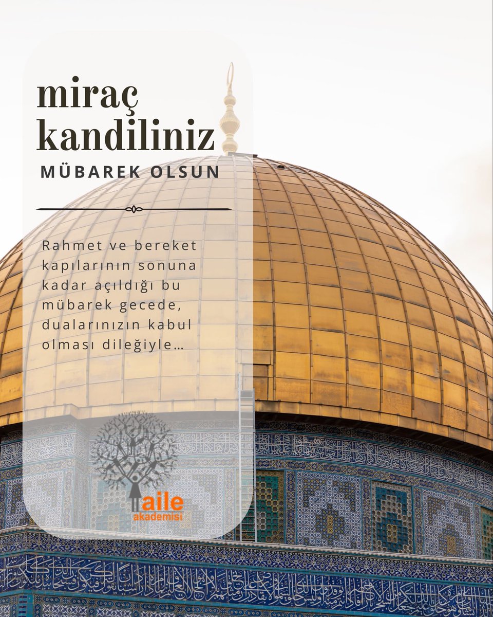 🌙Peygamber Efendimiz’in(s.a.v) Miraç mucizesinin idrak edildiği bu mübarek gecenin, gönüllerimize huzur, kalplerimize iman, hayatımıza bereket getirmesini dileriz. Bu gecenin tüm İslam alemine sağlık, birlik getirmesini temenni ederiz.