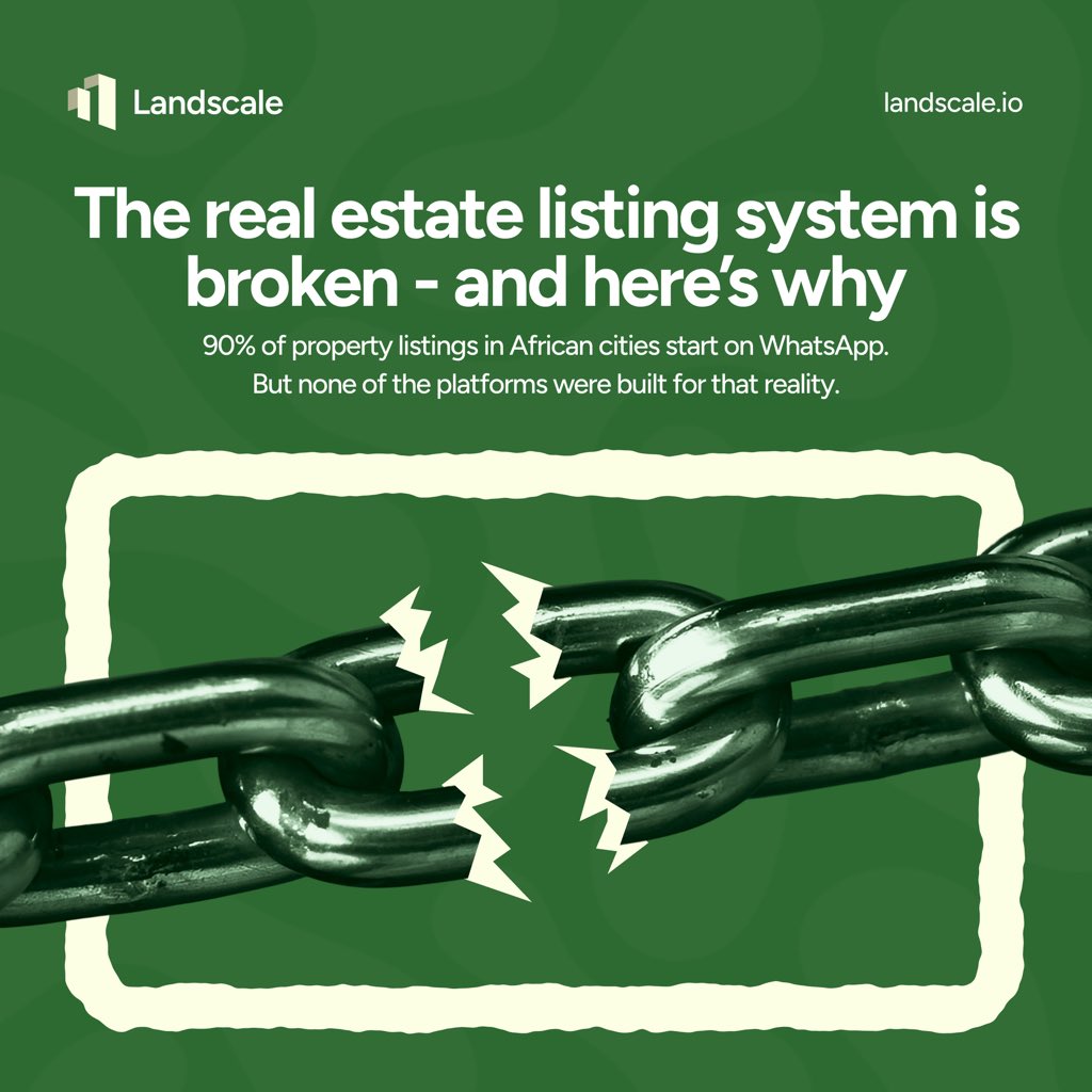 landscalehub's tweet photo. The real estate listing system in Africa is broken.

Here's proof:

90% of property listings in African cities start on WhatsApp.

But none of the platforms were built for that reality.

Thread 🧵👇 https://t.co/oxoECZECIS