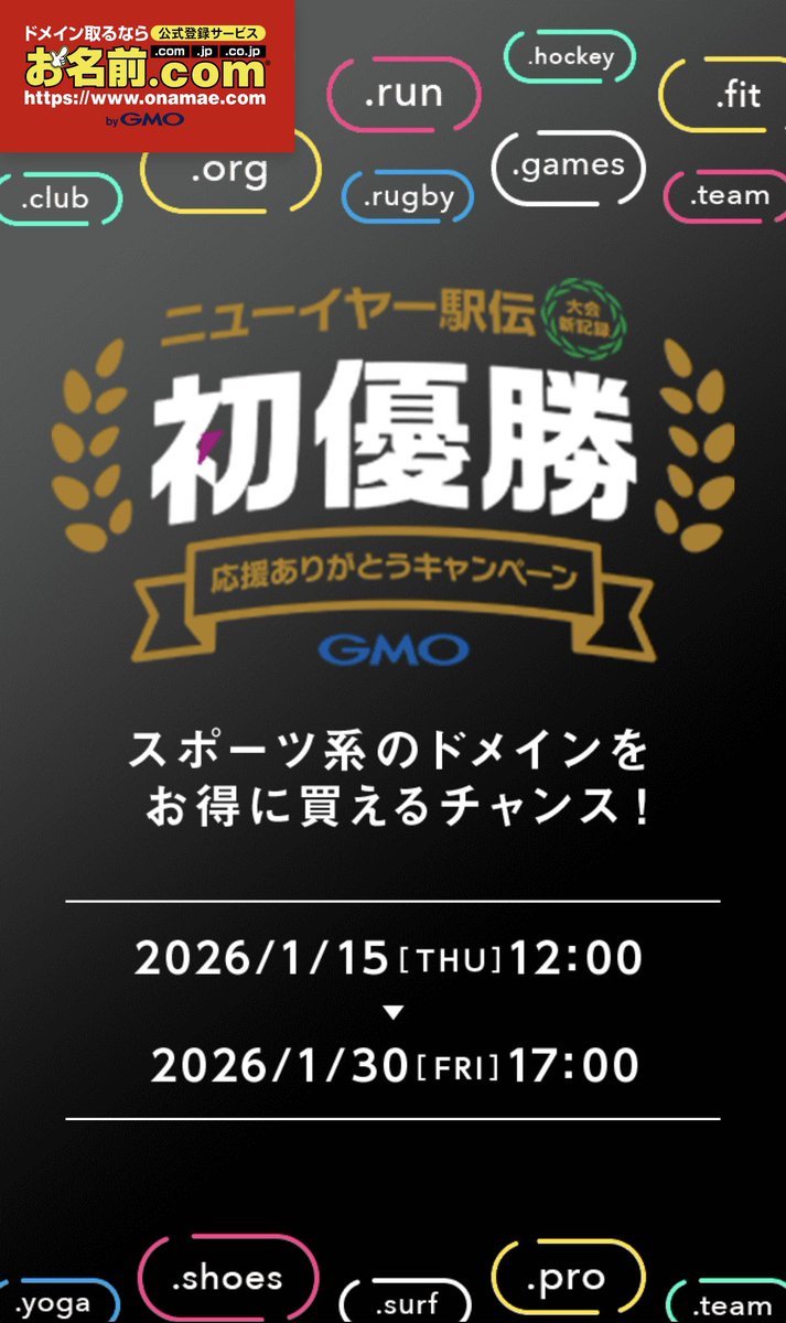 そうか、GMOインターネットグループが優勝するとお名前.comでドメインセールが開催されるのか…😂