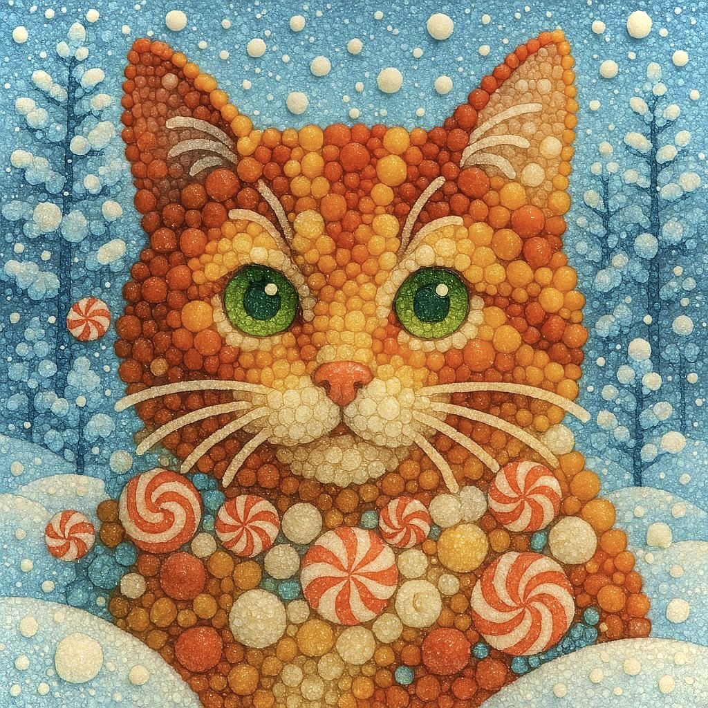 cosmos202509's tweet photo. ❄️🌲🐱冬にゃんこの飴細工🐱🌲❄️
🟠🟡🔵🟠🟡🔵🟠🟡🔵🟠🟡🔵
🐈#AIcat🍭#AIcandy🍬#AIsugar
❄️#winter❄️#snow🍰#AIsweets https://t.co/5d7GXZj8Sm