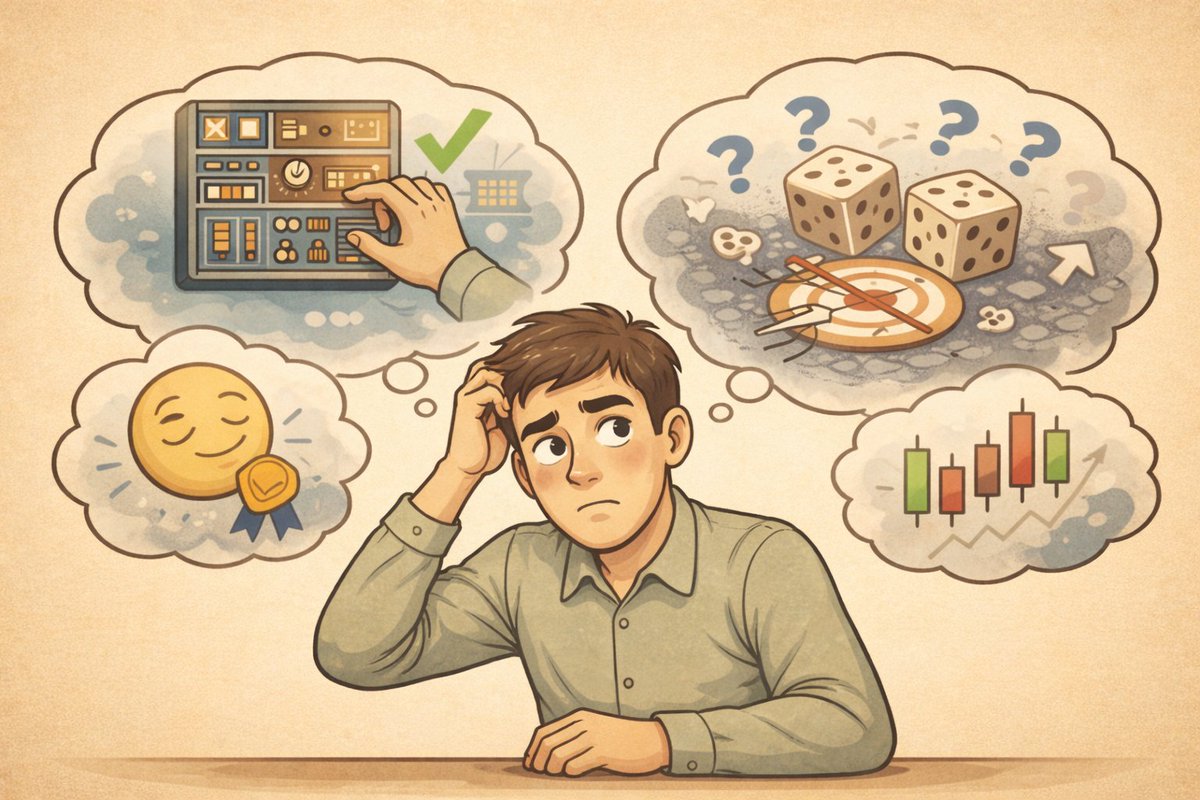 Rynek nie daje nam poczucia kontroli dlatego, że jest przewidywalny.

Daje je dlatego, że pozwala nam coś robić. Kliknąć, ustawić, narysować, zoptymalizować. A mózg bardzo łatwo myli aktywność z wpływem. Im więcej decyzji podejmujesz, tym silniejsze wrażenie, że panujesz nad