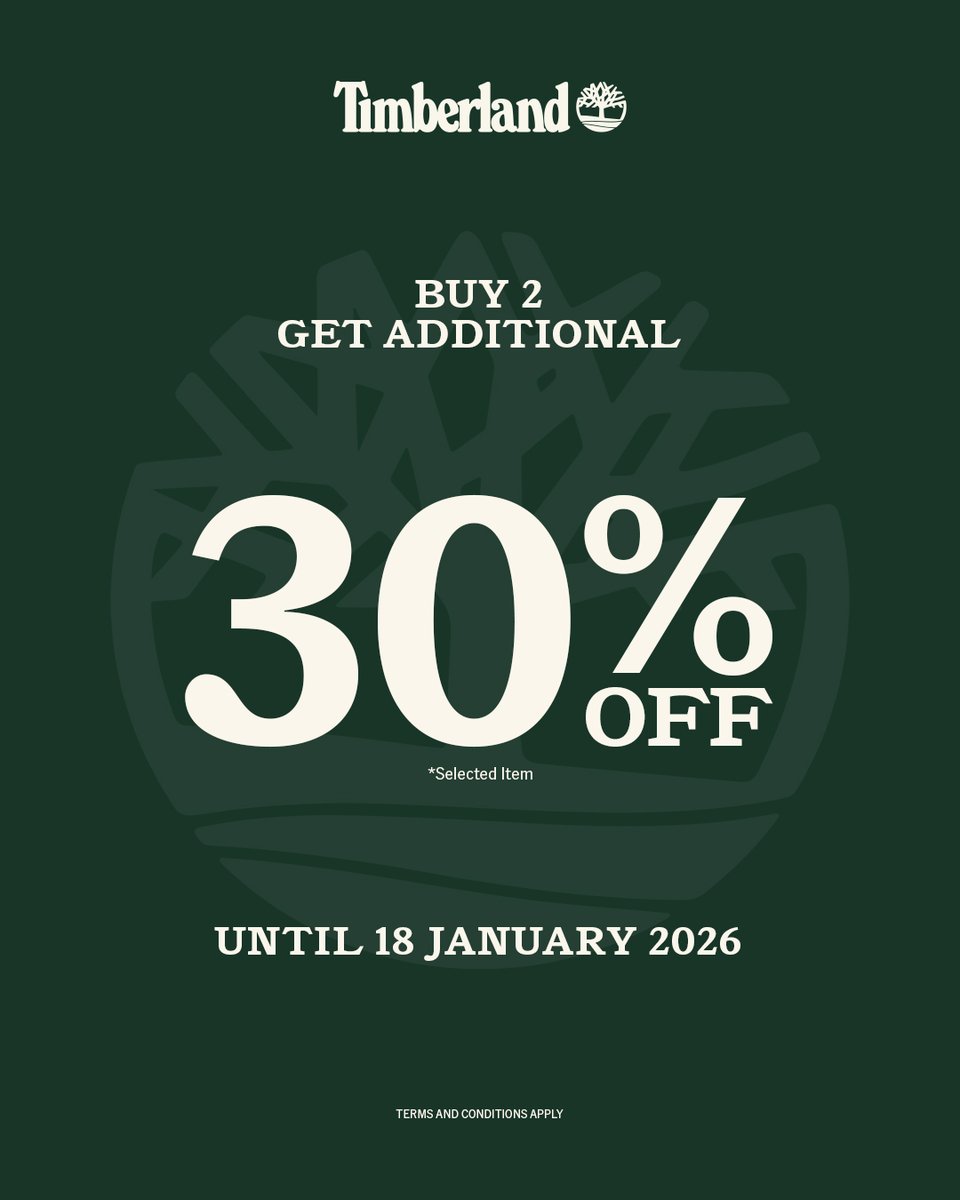 PlazaSenayan's tweet image. Diskon Spesial Long Weekend dari Timberland!🥾

Saatnya upgrade gaya outdoor kamu dengan promo spesial: Buy 2 Get Additional 30% OFF! (Berlaku untuk selected items)

Berlaku sampai tanggal 18 Januari 2026 di Timberland Plaza Senayan, Level 2.

#PlazaSenayan #Timberland