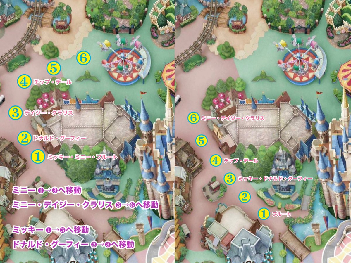 tdr_doria's tweet image. 🎀ミニパル🎀

1月14日～3月2日公演
『ミニー@ファンダーランド』
#TDR_now #TDR__now #TDR_info 
#ディズニー #Disney 
プラザを❶～❺は2周、❻は1周します

停止位置はこちら↓