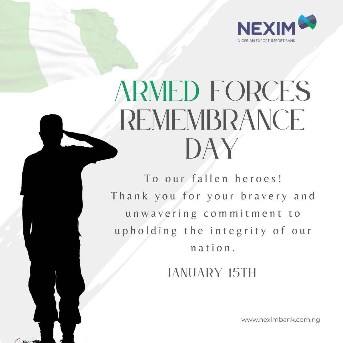 NeximBank's tweet photo. To our fallen heroes!
Thank you for your bravery and unwavering commitment to upholding the integrity of our nation.

#Bravery #Dedication #ServiceToNation #NationalIntegrity #Patriotism #Honor #Commitment #ProudNation https://t.co/V7wiKQbJzb