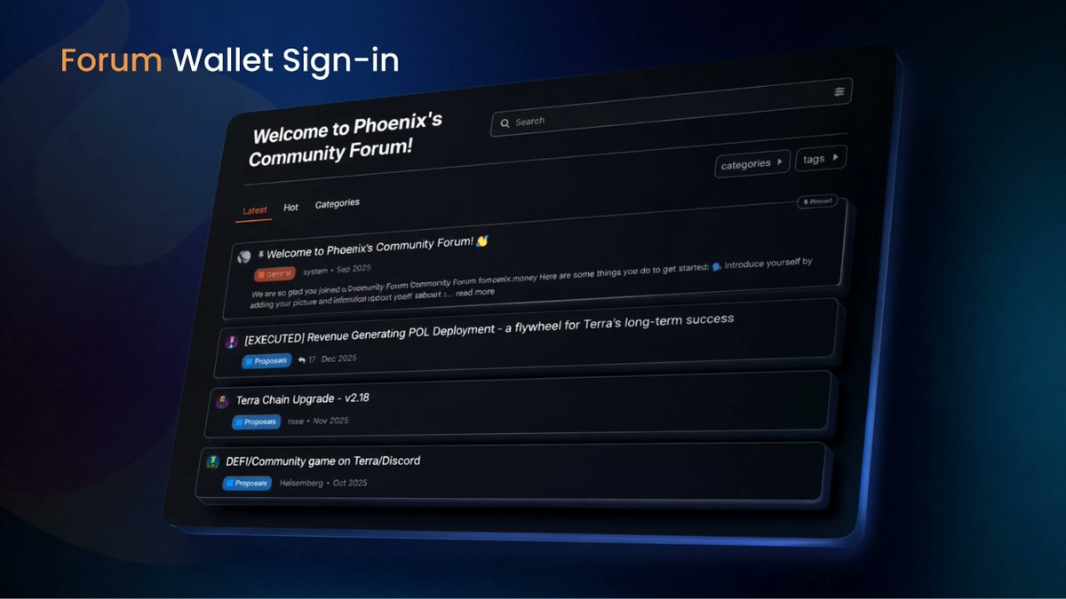 🔓 New: Sign in to the forum with your Terra wallet!

No email. No password. Just your wallet.

We've enabled wallet-based authentication for our Discourse forum - here's how it works and why it's secure 🧵👇