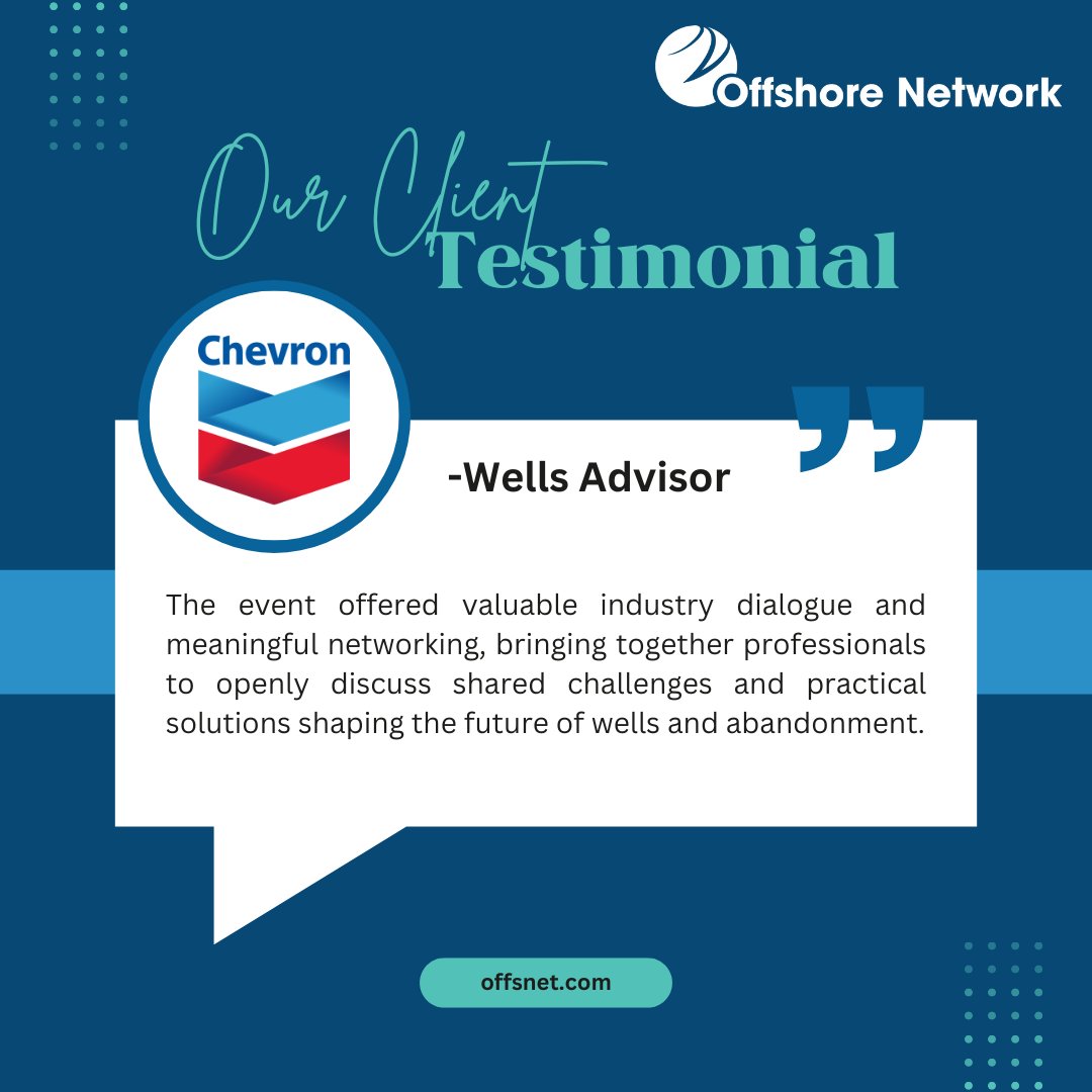 Great feedback from <a href="/Chevron/">Chevron</a> highlights what makes #Decommissioning &amp; Abandonment events impactful - meaningful networking, honest conversations and shared industry perspectives.

Be part of the next D&amp;A conversation at D&amp;A GOA 2026 zurl.co/Ye6Zj

#DAGOA #OffshoreEnergy