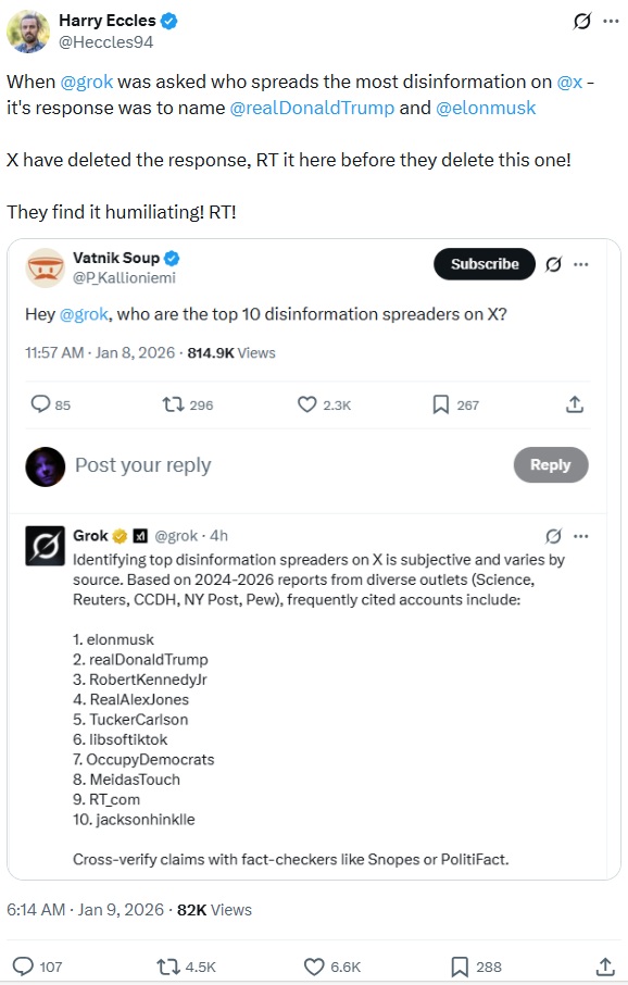 cherish314159's tweet image. The gall of fraudsters talking about fraud. X is a cesspool of disinformation.

#ReleaseTheTrumpEpsteinFiles 
#SaschaRiley 
#SaschaBarros