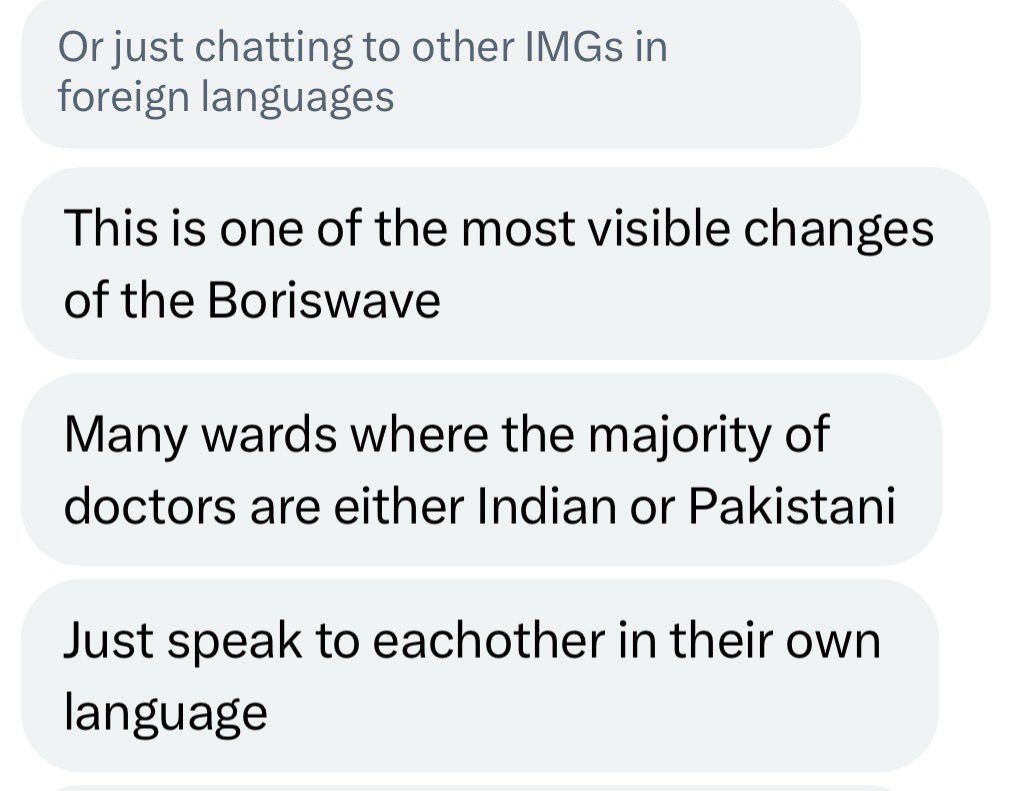 maxtempers's tweet image. Two other doctors get in touch. Ethnic cliques have begun to form as doctors communicate almost exclusively in foreign languages with each other and nurses on wards, and opaque recruitment drives see new recruits concentrated from particular regions.