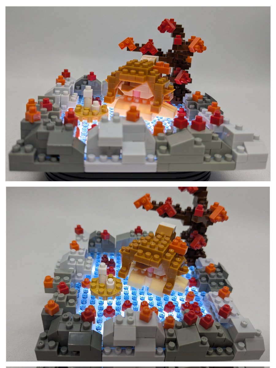 fffffff804's tweet image. #nanoblockaward2026
#ナノブロック
花鳥風月部門に応募しました。
　”露天風呂〜もみじ狩り〜“
偶然ですがライトがいい感じになってます。