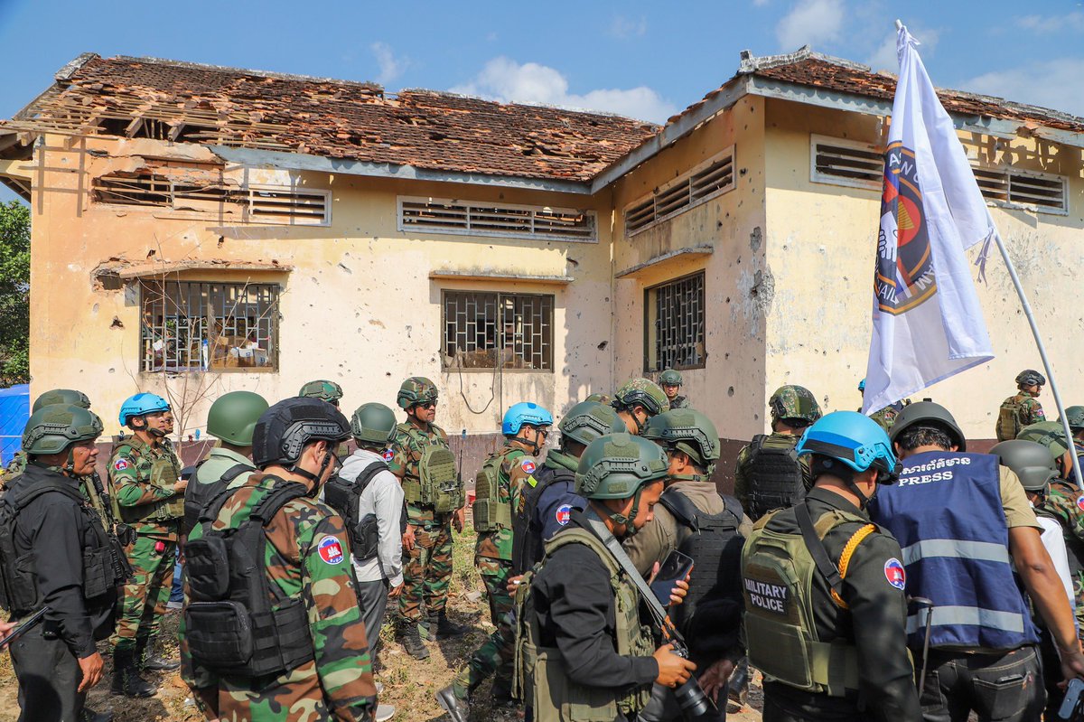 phnompenhpost's tweet photo. AOT inspect infrastructure damage caused by Thai strikes

The ASEAN Observation Team (AOT) visited the Area Chor 1 checkpoint in Ekareach village, Thma Da commune, and at the Mer Teum Bridge, in Veal Veang district, Pursat province, this afternoon, January 15, according to Maly Socheata, spokesperson for the Ministry of National Defence.

“Cambodia reaffirms its firm, sincere and honest commitment to fully and consistently respect and implement the Joint Declaration of the 3rd Special Meeting of the Cambodia-Thailand General Border Committee (GBC) on December 27, 2025, the Joint Statement on the Peace Agreement between Cambodia and Thailand on October 26, 2025,” she said. 

“Cambodia also adheres to other related agreements, in order to rapidly improve and return to normalcy, peace, stability and security for the people living along the borders of both countries,” she added.