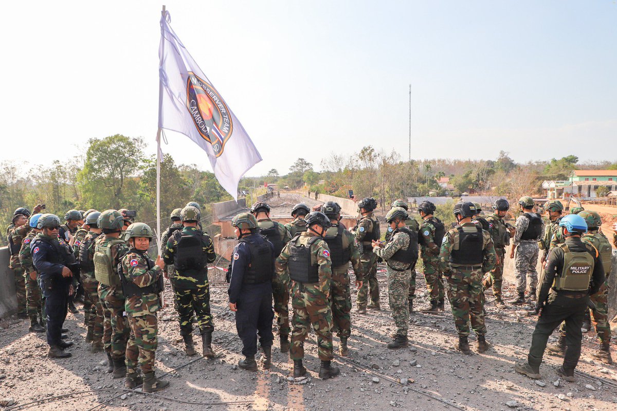phnompenhpost's tweet photo. AOT inspect infrastructure damage caused by Thai strikes

The ASEAN Observation Team (AOT) visited the Area Chor 1 checkpoint in Ekareach village, Thma Da commune, and at the Mer Teum Bridge, in Veal Veang district, Pursat province, this afternoon, January 15, according to Maly Socheata, spokesperson for the Ministry of National Defence.

“Cambodia reaffirms its firm, sincere and honest commitment to fully and consistently respect and implement the Joint Declaration of the 3rd Special Meeting of the Cambodia-Thailand General Border Committee (GBC) on December 27, 2025, the Joint Statement on the Peace Agreement between Cambodia and Thailand on October 26, 2025,” she said. 

“Cambodia also adheres to other related agreements, in order to rapidly improve and return to normalcy, peace, stability and security for the people living along the borders of both countries,” she added.