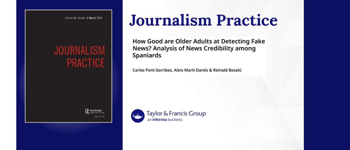 CatedraIDG_UPF's tweet photo. Las personas mayores en España muestran una buena capacidad para distinguir noticias falsas y verdaderas en entornos digitales, según un nuevo artículo académico publicado por la Cátedra en la revista Journalism Practice.

🔗https://t.co/ddzaOlfkNw https://t.co/CYzdcyzdkw