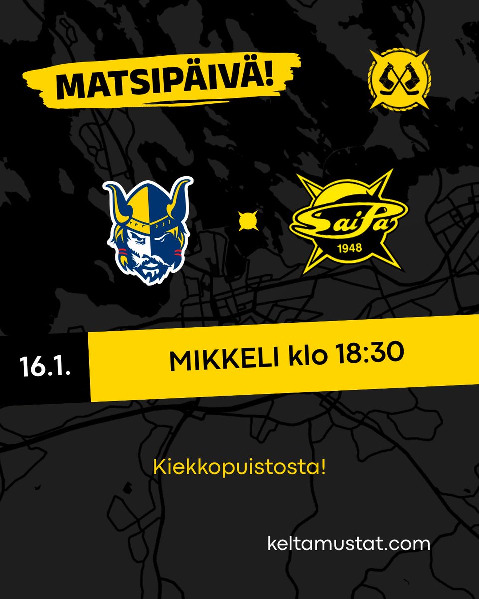 Mikkeli lähellä, mutta tarpeeksi kaukana. 😉

Kiekko jäähän Let´s go Areenalla kello 18:30.

#SaimaanKeltamustat #SaiPa #MeidänPojat #YhdessäMeTätäTehdään #Pelipäivä