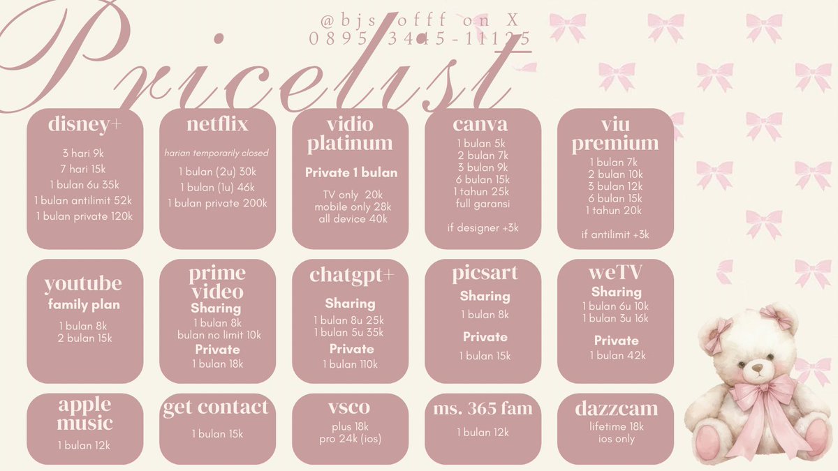 bjscofff's tweet photo. haihaiii ?! 𖦹︎ ᵔ ᵕ ᵔ 
kamu lagi cr apps premium ? 🎀 michie can provide e’rything you 𝓃𝑒𝑒𝒹 ♡ 

price terbaruuu dari Bjscofff 💃🏻✨

:: wa https://t.co/cDMVKch2Hj
:: vouch https://t.co/R2MbLkiK5B https://t.co/CqSnmWyEKR