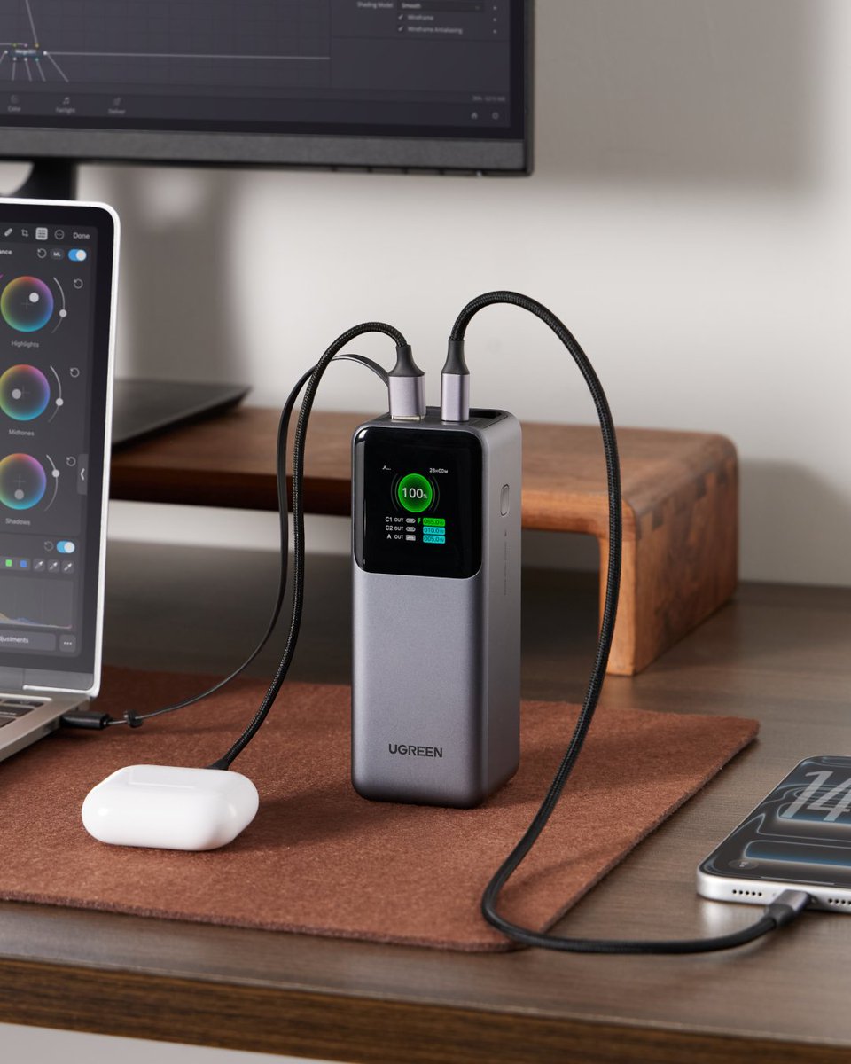 UGREENOfficial's tweet image. Whether you're at home or out and about, relaxing or working, the UGREEN Nexode 165W Retractable USB C Power Bank will keep your devices charged and ready
Check it out bit.ly/3TXUpLX
#UGREEN #UGREENNexode #charger #tech #powerbank #fastcharger
