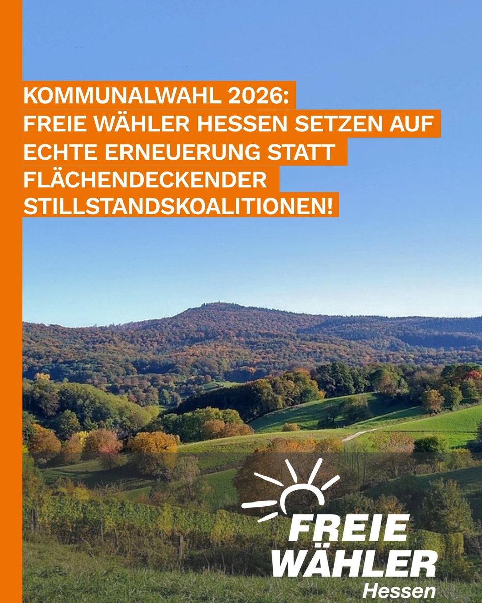 FWHessen's tweet image. Kommunalwahl 2026: FREIE WÄHLER Hessen setzen auf echte Erneuerung statt flächendeckender Stillstandskoalitionen

freiewaehler-hessen.de/aktuelles/beit…

#FreieWähler #Hessen #Kommunalwahl #Kommunalwahl2026 #Erneuerung #Politik #Kommunalpolitik #orangepower #AnpackenFürHessen