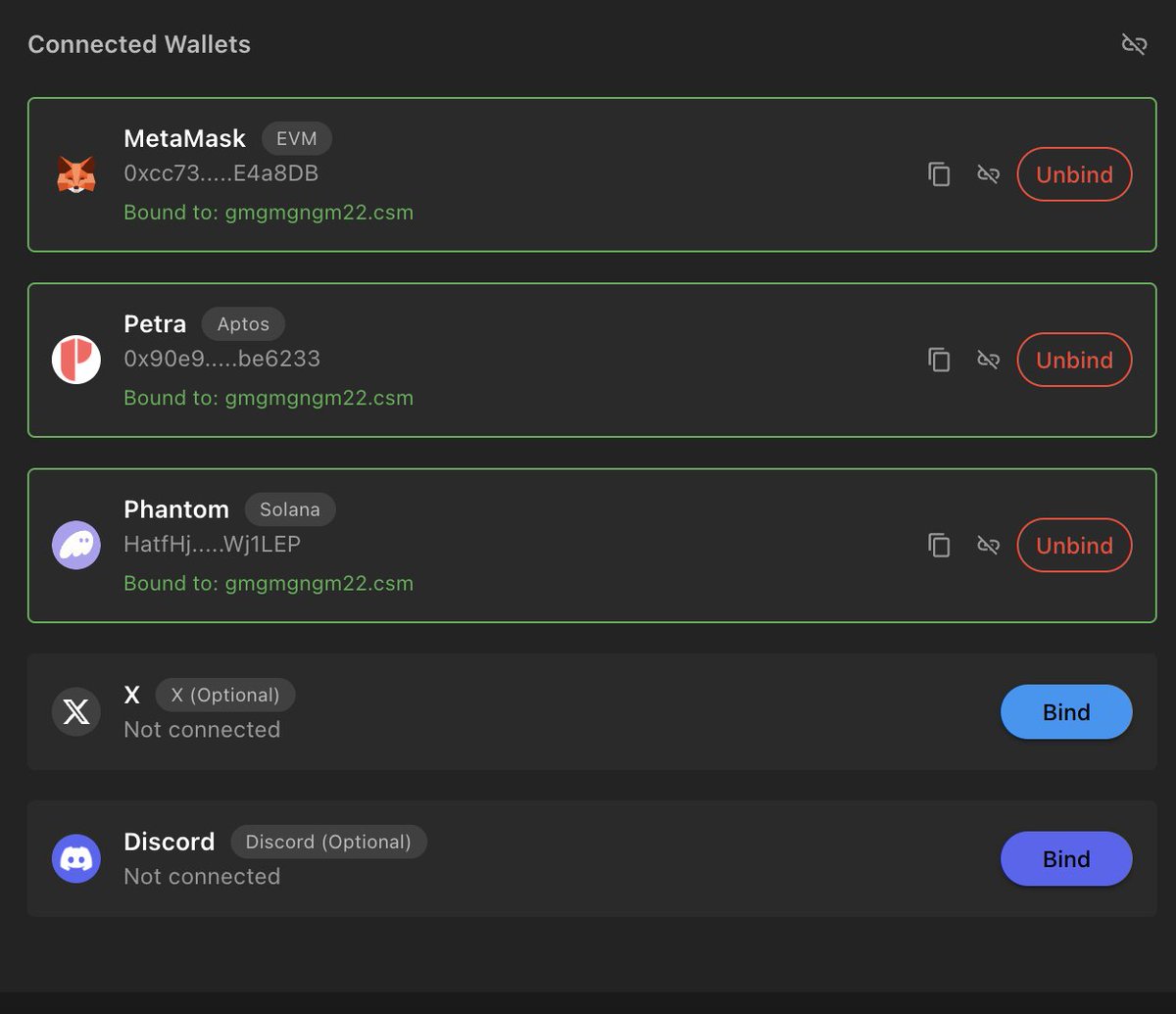 Gm, we enabled Discord and X (Twitter) bindings for .csm profiles.

Social bindings are completely optional, but useful for accessing future features.

Live on:
app.cashmere.exchange/dashboard

1/