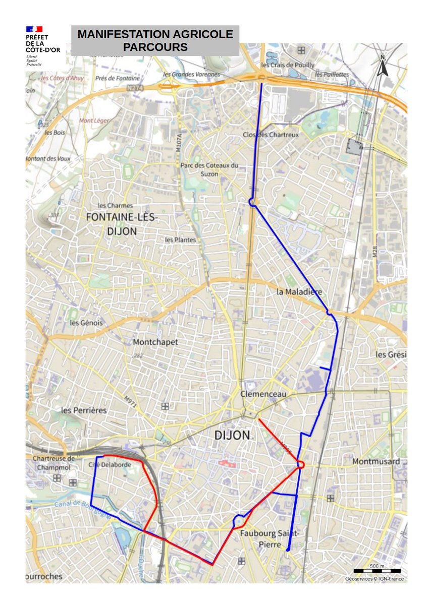 Image de Préfet Bourgogne-Franche-Comté Préfet Côte-d'Or - 🚜 Manifestation agricole en cours à #Dijon 

Les 70 tracteurs quittent le secteur du boulevard de C