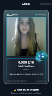 Discovered my Gas ID via ETHGas - turning my gas spend into rewards 🫘

As a Baby Jack, I've spent 0.0097 ETH on gas but earned 2 Beans back.

Get your Gas ID and Beans here: ethgas.com/community/gas-…