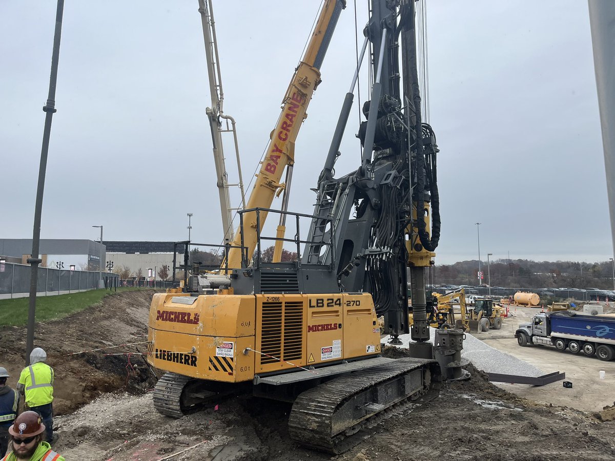 Michels Foundation, Howard concrete pumping along with Bay Crane installing piers at the Footbal, Hall of Fame in Canton.