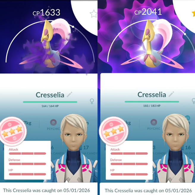 hunterz7za2's tweet photo. Hundo Cresselia Showdown: Shadow CP1633 vs Purified CP2041!

Shadow: Raid slayer vibes.
Purified: Tank god mode.
Which stays powered up? Comment now!
#cresselia #hundo #hundolegendary https://t.co/puLp5vvvq0