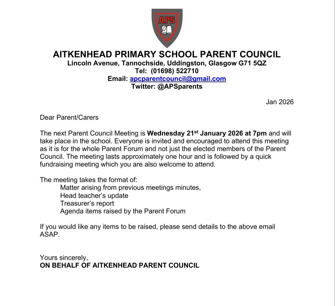 Aitkenhead PS Parent Council tweet media