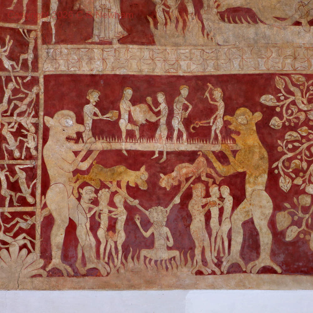 cbnewham's tweet image. Heaven and Hell

This amazing wall painting at Chaldon (Surrey, c.1170-1200) is one of England's most important medieval survivals - a complete medieval sermon in paint spanning the entire west wall.