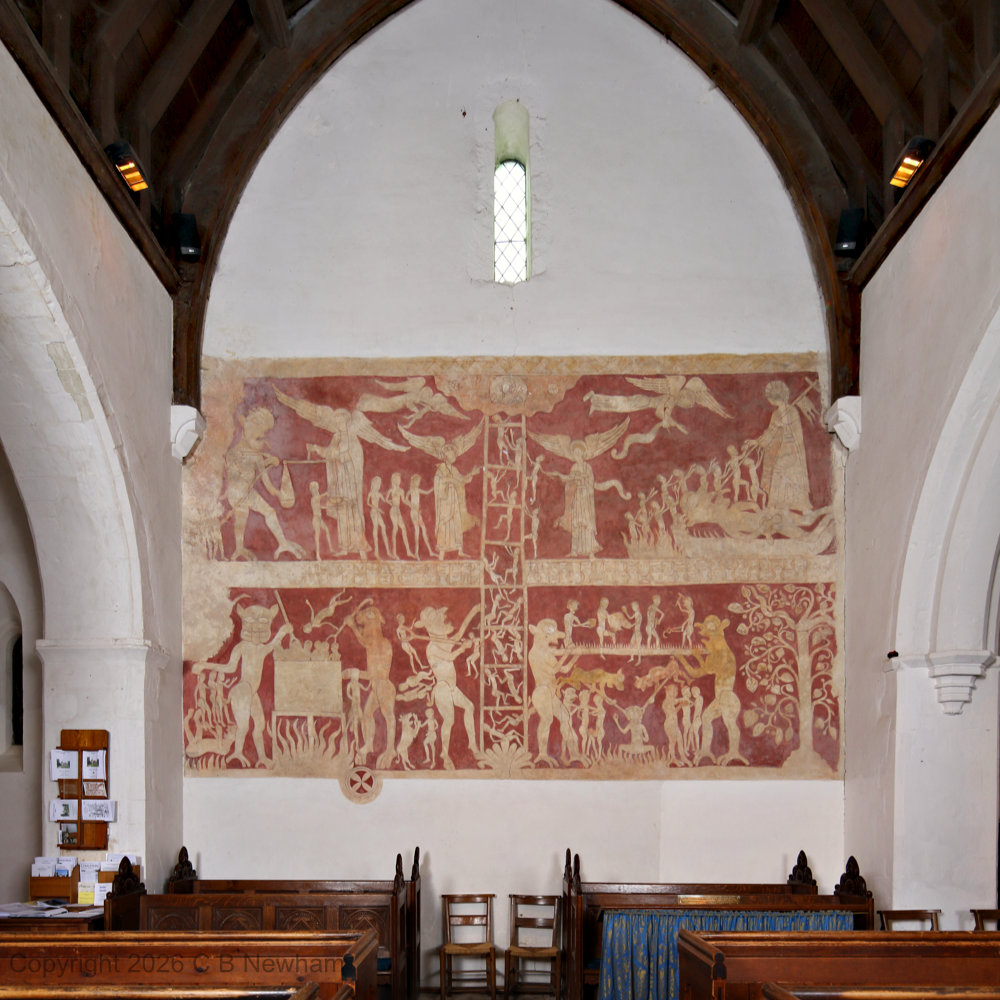 cbnewham's tweet image. Heaven and Hell

This amazing wall painting at Chaldon (Surrey, c.1170-1200) is one of England's most important medieval survivals - a complete medieval sermon in paint spanning the entire west wall.