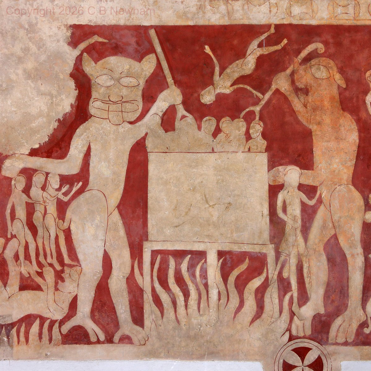 cbnewham's tweet image. Heaven and Hell

This amazing wall painting at Chaldon (Surrey, c.1170-1200) is one of England's most important medieval survivals - a complete medieval sermon in paint spanning the entire west wall.