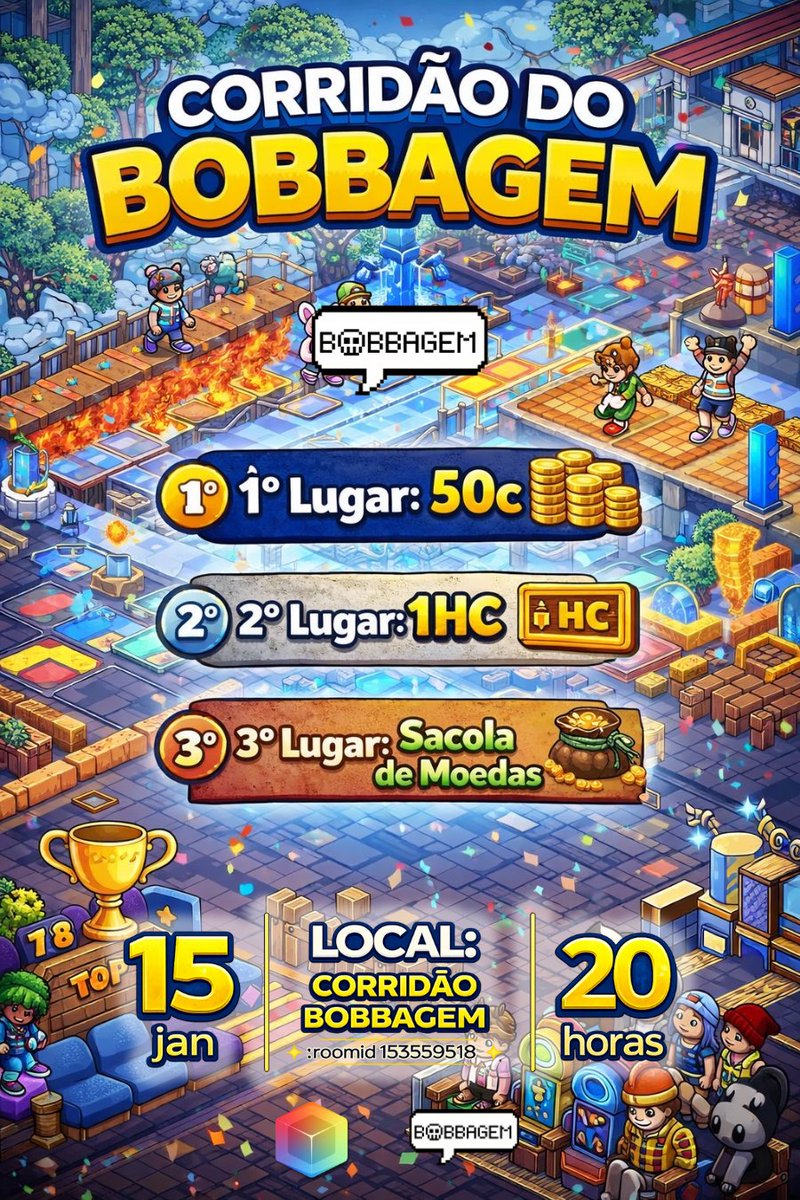 🏁 Correr, cair e culpar o lag? 😂

O Corridão do BOBBAGEM chegou! 💰🔥

🚨 Se perder a corrida, ainda tem chances de ganhar prêmio estando em call no server do Bobbagem 😎.

Parceria: <a href="/kihabbofs/">Kihabbo ❤️</a>