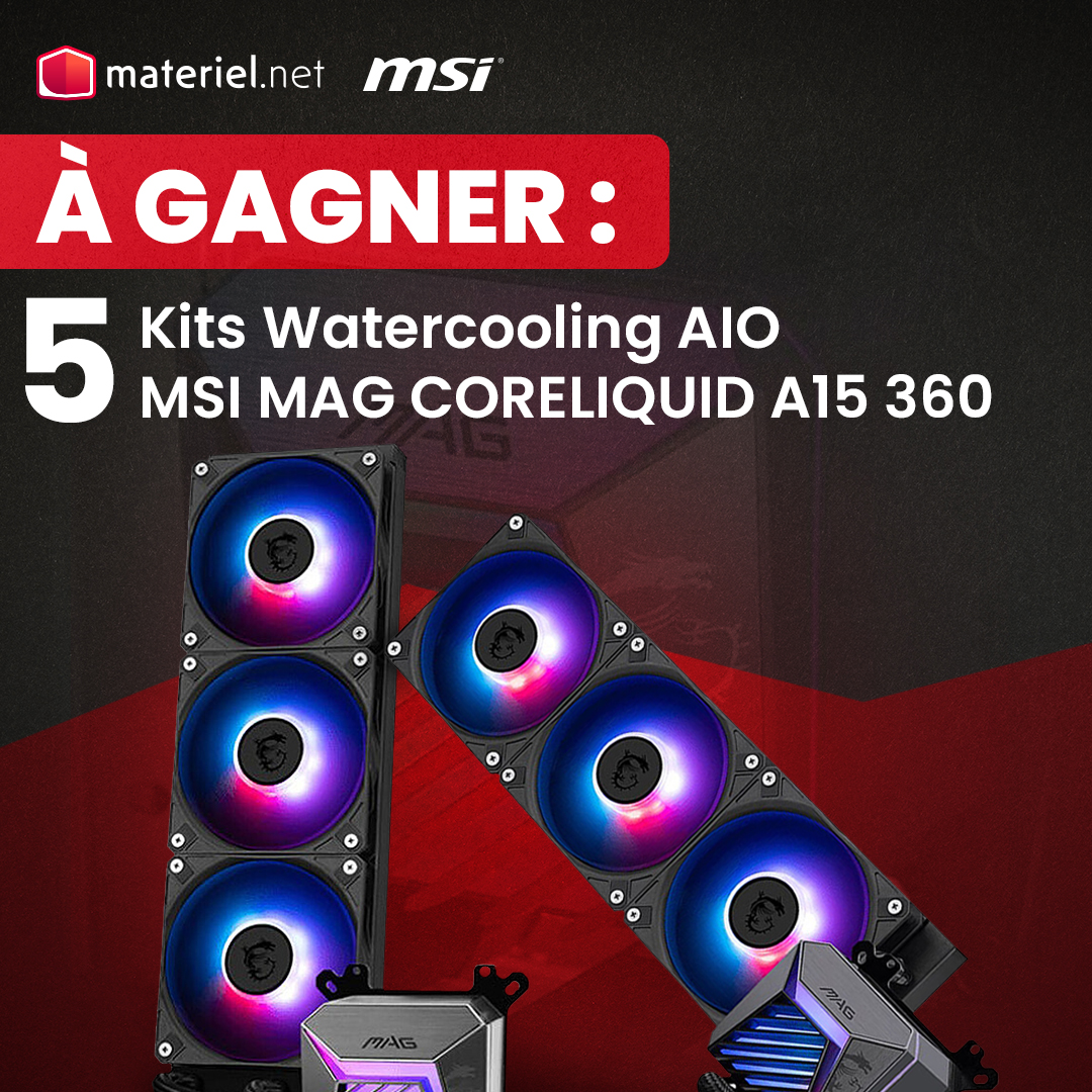 🎁 𝐂𝐎𝐍𝐂𝐎𝐔𝐑𝐒 🎁

RT + Follow <a href="/materielnet/">Materiel.net</a> &amp; <a href="/msifrance/">MSI France</a> pour tenter de remporter l'un des cinq kits watercooling MSI MAG CORELIQUID A15 360 mis en jeu ! 

🍀 Double tes chances en participant aussi sur Insta 😉

🎰 Tirage 26/01

👉 materiel.net/produit/202501…