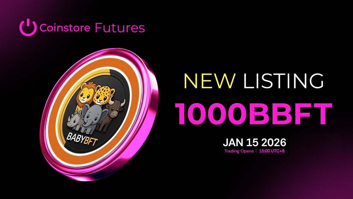 CoinstoreExc's tweet image. 🚀 Futures Listing Announcement

1000BBFT/USDT is now launching on Coinstore Futures.

🕒 Launch Time:
2026-01-15 18:00 (UTC+8)
🔗 Trade here:
 futures.coinstore.com/en-US/futures/…

Please post it, thanks @Shawn @Lola 🙌
🌐 Official Website: babybft.com
🐦 Twitter:…