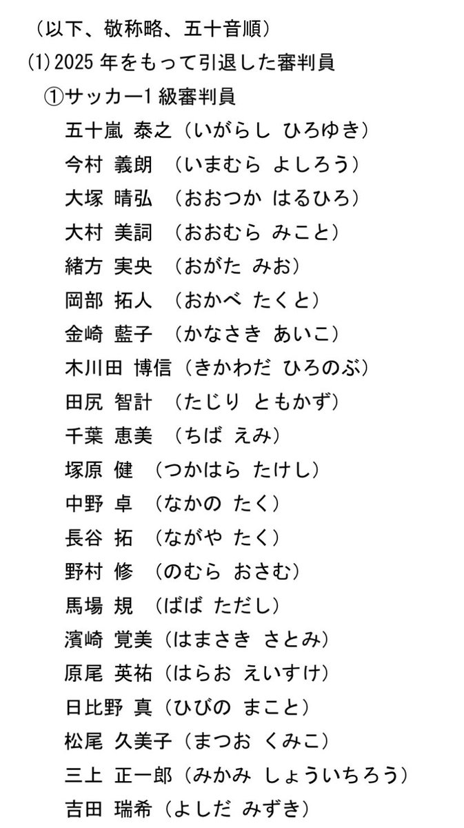 以下の審判員たちが今年度をもって1級審判員から引退されました。