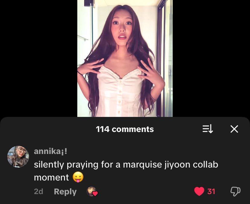 - jiyoon and marquise follow each other on instagram
- jiyoon was recently in USA (marquise is also in USA afaik)
- marquise liked a comment about her and jiyoon having a collab

GUYSSS I THINK THEY REALLY ARE DEBUTING TOGETHER???