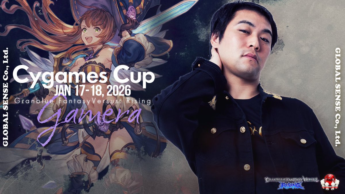 【GBVS Cygames Cup 2026】
1/17(土)〜18(日)にて開催予定の
Cygames Cup 2026 に 
Gamera選手が出場します‼️

最初の出番となるBブロック は 
1/17(土)10:45 より開始予定です！

🔥 皆さまのアツい応援、
よろしくお願いします！！📣

#GBVSR #AWT25_26 #サイゲカップ2026