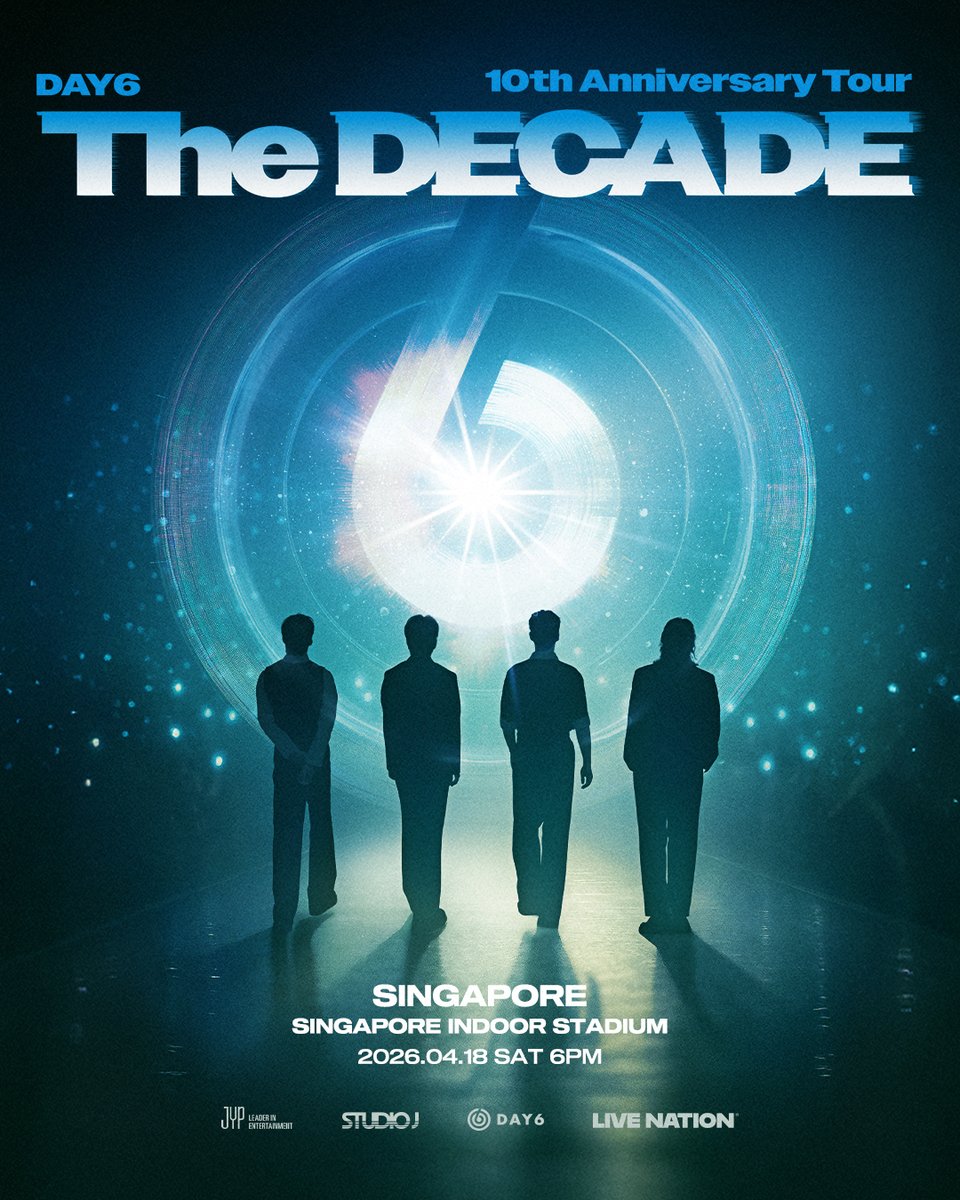 livenationsg's tweet image. 𝐓𝐡𝐞 𝐃𝐄𝐂𝐀𝐃𝐄 𝐰𝐢𝐭𝐡 𝐃𝐀𝐘𝟔 🔥

Great news, My Day! DAY6 is set to return to Singapore with their 10th Anniversary Tour &amp;lt;The DECADE&amp;gt;!

For the very first time, they will take the stage at the Singapore Indoor Stadium, marking their first-ever arena-scale world tour in…
