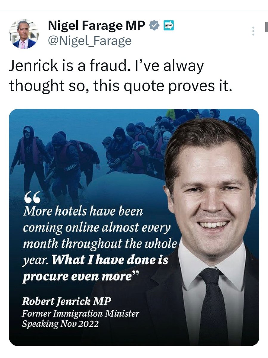 I'm delighted to welcome Robert Jenrick to Reform! One thing our party urgently needs is more frauds.