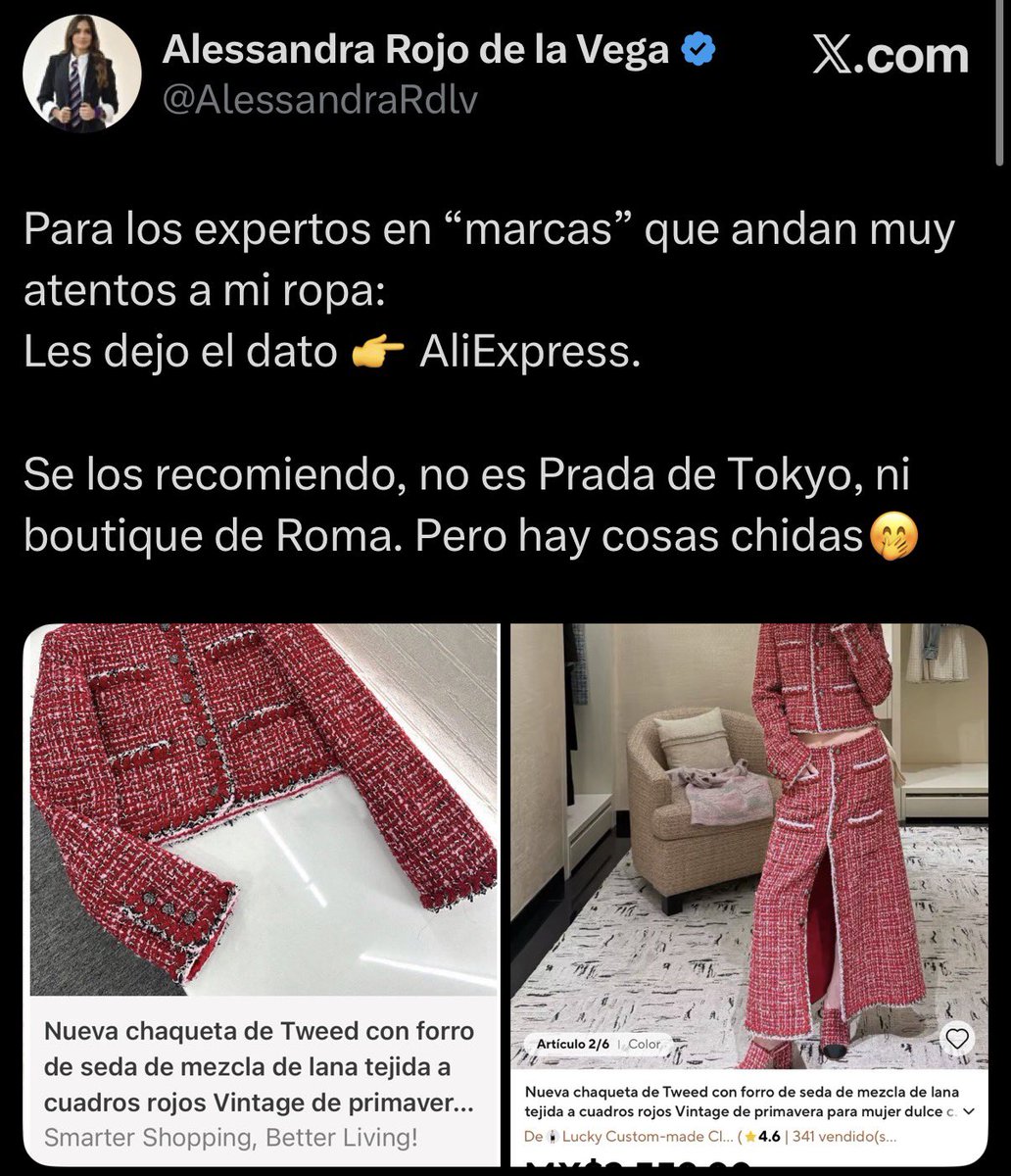 Andan bien encabronados los paleros del régimen porque Alessandra Rojo de  la Vega les demostró que su outfit fue comprado en Shein por $3,500 y no en  Chanel por los supuestos $150,000