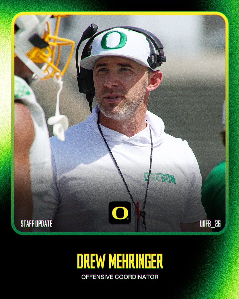 oregonfootball's tweet image. 2026 Coaching Staff Update 🦆

@CoachDanLanning has announced the promotions of @Coach_CHampton to Defensive Coordinator and @DrewMehringer to Offensive Coordinator.

📝 tinyurl.com/26ywj7oa

#GoDucks