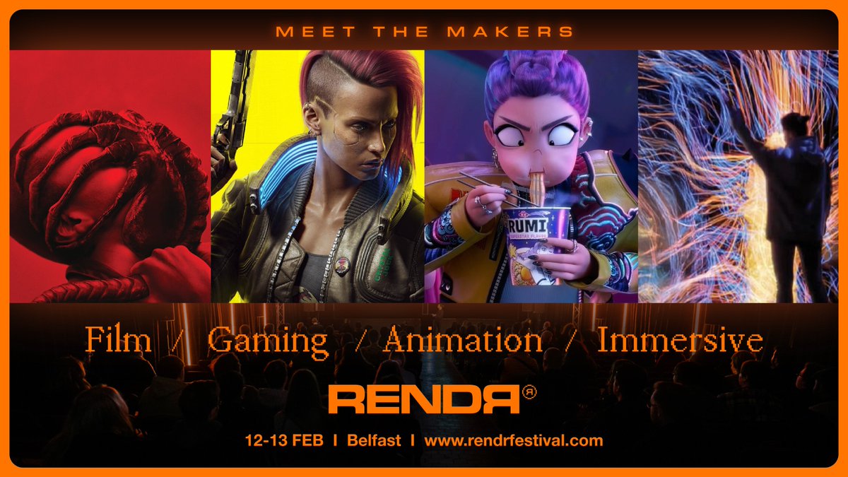 NIScreen's tweet image. 🎬 @RendrFestival 2026 | 12–13 Feb, Belfast

Supported by Northern Ireland Screen, the festival brings together leading voices from film, TV, animation, VFX, gaming &amp;amp; immersive experiences for 2 nights of talks &amp;amp; panels.

🔗  ow.ly/wbrJ50XXabK
#RENDR2026 #NIScreen #Belfast